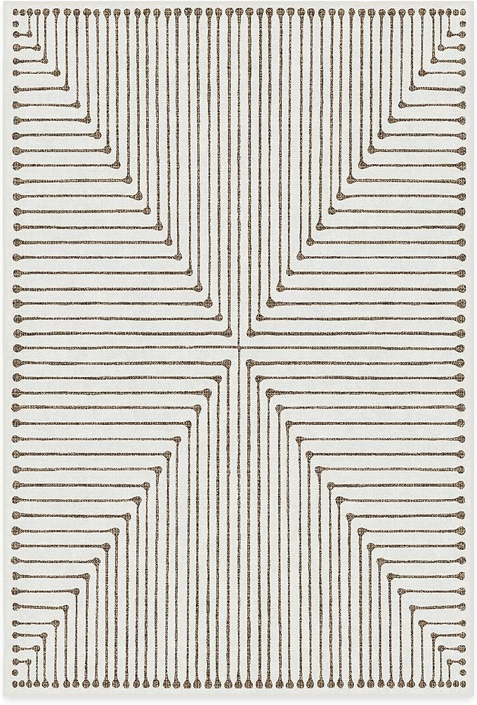 RUGGABLE x Jonathan Adler Machine Washable Modern Area Rug – Inkdrop Camel & Ivory 6x9, Stain-Resistant, Non-Slip – Medium Rugs for Living Room, Bedroom, Hallway, Entryway & Office–with Standard Pad