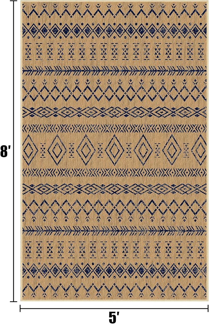 Indoor Outdoor Area Rug Washable Patio Rug Modern Moroccan Geometric Indoor Outdoor Carpet Rug Non Slip Non Shedding for Patio, Deck, Backyard, Porch (8x10)