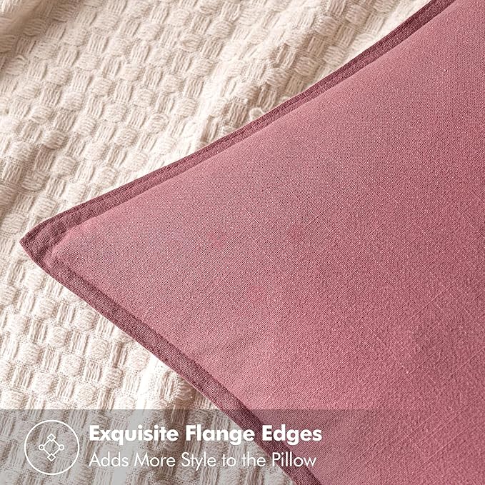 MIULEE Decorative Linen Euro Sham Pillow Covers 22x22 Inch Cranberry Red Boho Farmhouse Neutral Couch Throw Pillows for Bed Pack of 2 Accent Modern Pillowcase Sofa Livingroom Home Decor