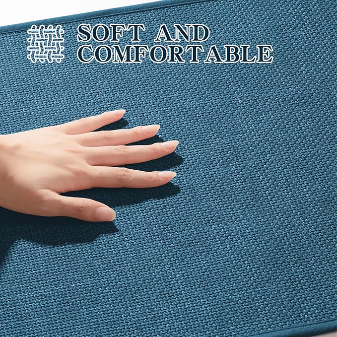 chakme Bathroom Rugs Mat 59x24, Ultra Thin Non Slip Bath Mat Large Quick Dry Absorbent Bath Mat for Bathroom Floor, (Dark Blue, 59"x24")