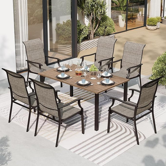7 Piece Outdoor Dining Set for 6, Outdoor Table and Chairs Set for 6 with 1 Patio Dining Table(1.61"-2" Hole) and 6 Textilene Patio Chairs, Patio Dining Set for Deck Backyard