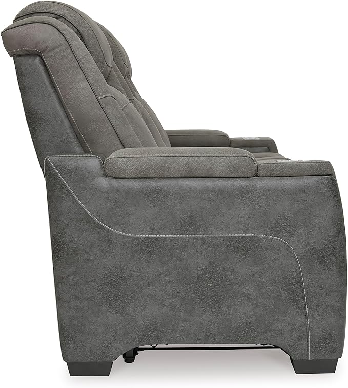 Signature Design by Ashley Next-Gen DuraPella Modern Faux Leather Power Reclining Sofa with Adjustable Headrest, Gray