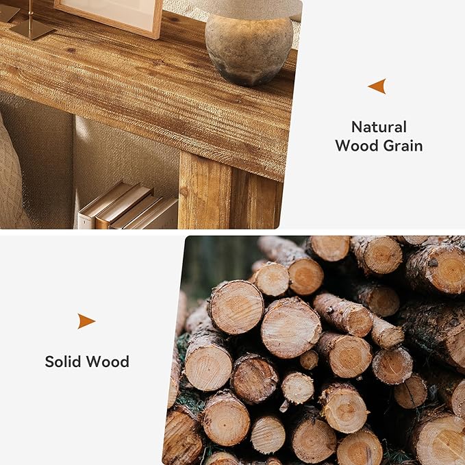 63-Inch Solid Wood Long Console Table, Farmhouse Narrow Entryway Sofa Table with 2-Tier Storage, for Living Room, Hallway, Entrance, Foyer, Rustic Brown