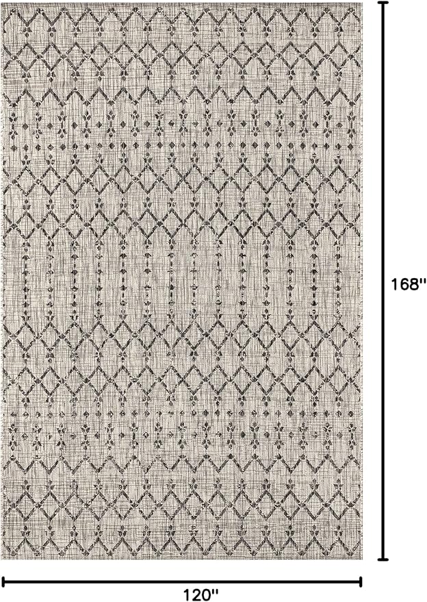 JONATHAN Y Moroccan Geometric Indoor Outdoor Area Rug 10X14 Light Gray/Black, Ourika Textured Weave for Backyard, Patio, Porch, Easy-Cleaning, High Traffic, Pet-Friendly, Non-Shedding (SMB108E-14)