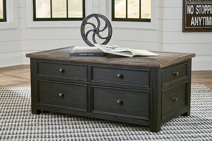 Signature Design by Ashley Tyler Creek Rustic Farmhouse Lift Top Coffee Table with Drawers, Brown & Black