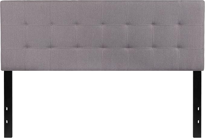 EMMA + OLIVER Quilted Tufted Queen Size Headboard in Light Gray Fabric
