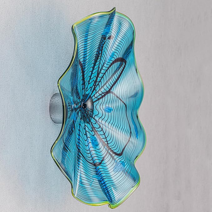Hand Blown Glass Wall Plates Decor, Modern Unique Glass Wall Art, Murano Blown Glass Wall Art with Transparent and Easy to Clean for Staircase, Living Room, Kitchen, Hallway