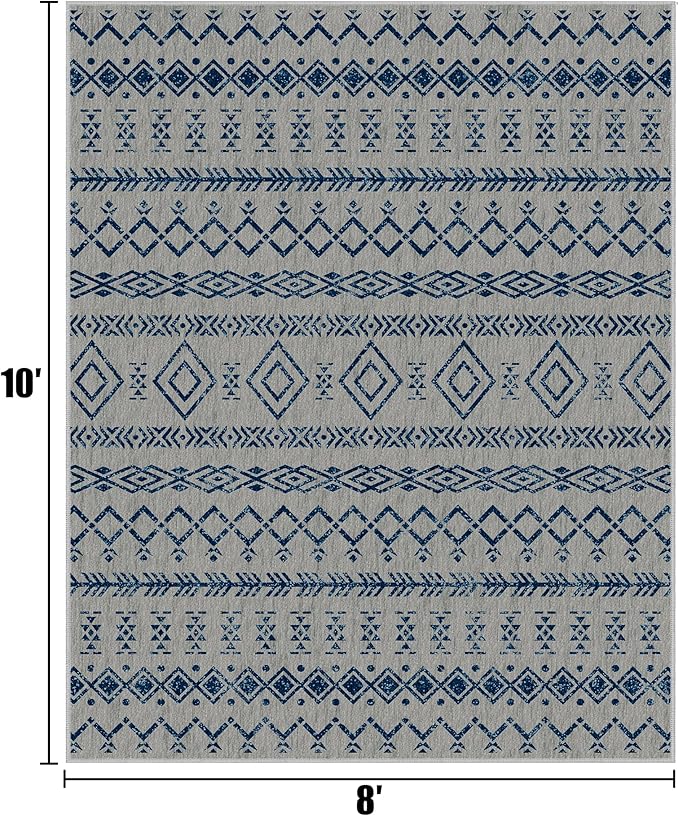 Outdoor Rug Multi Colored Rug Tropical, Botanical Bohemian Modern Floral Rug Textured Carpet Easy-Cleaning Deck, Backyard, Patio Porch Non Shedding (Grey, 8x10 Feet)