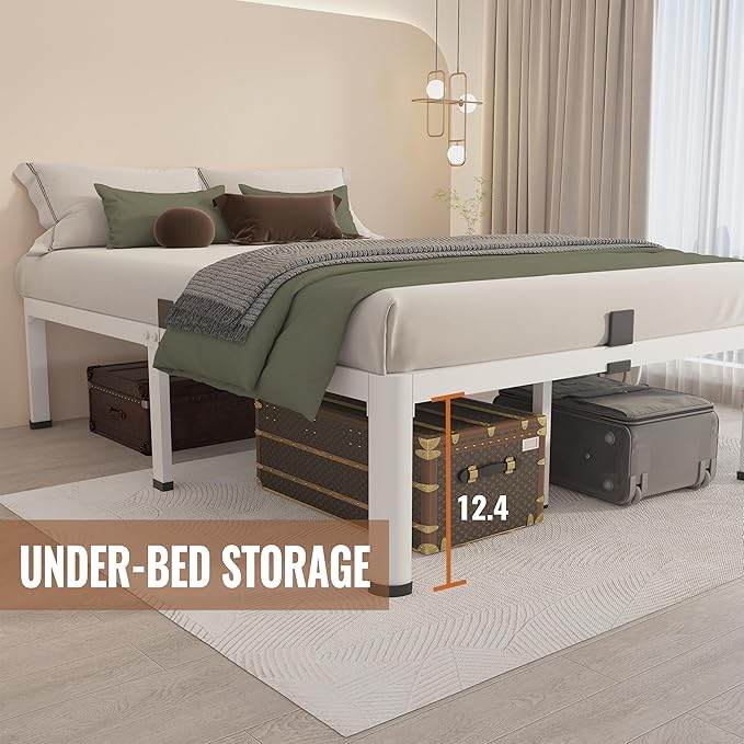 MAF 14 Inch California King Metal Platform Bed Frame White with Round Corner Legs, 3000 LBS Heavy Duty Steel Slats Support, Noise Free, No Box Spring Needed, Easy Assembly