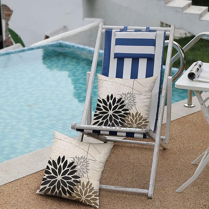 Black Brown Outdoor Pillow Covers 20x20 Inch Set of 2 White Gray Flower Throw Pillows Farmhouse Outdoor Modern Floral Polyester Square Cushion Case Decor for Sofa Patio Funiture Garden 01A20
