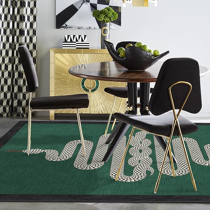 RUGGABLE x Jonathan Adler Washable Modern Area Rug – Venom Emerald 5x7, Stain-Resistant, Non-Slip – Medium Machine Washable Rugs for Living Room, Bedroom, Hallway, Entryway & Office–with Standard Pad