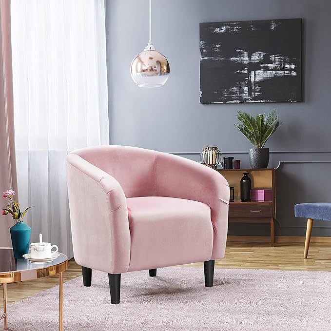 Yaheetech Barrel Chairs, Modern Vanity Chair Soft and Cozy Barrel Chair with Sturdy Legs and Soft Padded Seat for Living Room/Bedroom/Makeup Room, Pink