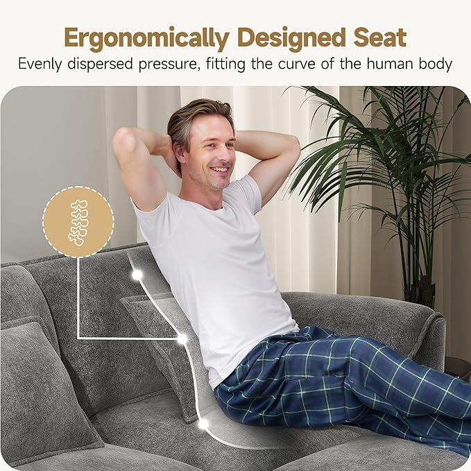 Real Relax 145'' Modular Sectional Sofa, U Shaped Chenille Convertible Couch with Movable Ottoman, 8 Pillows and 2 Armrest Pillows for Living Room, Office and Leisure Places, Dark Gray