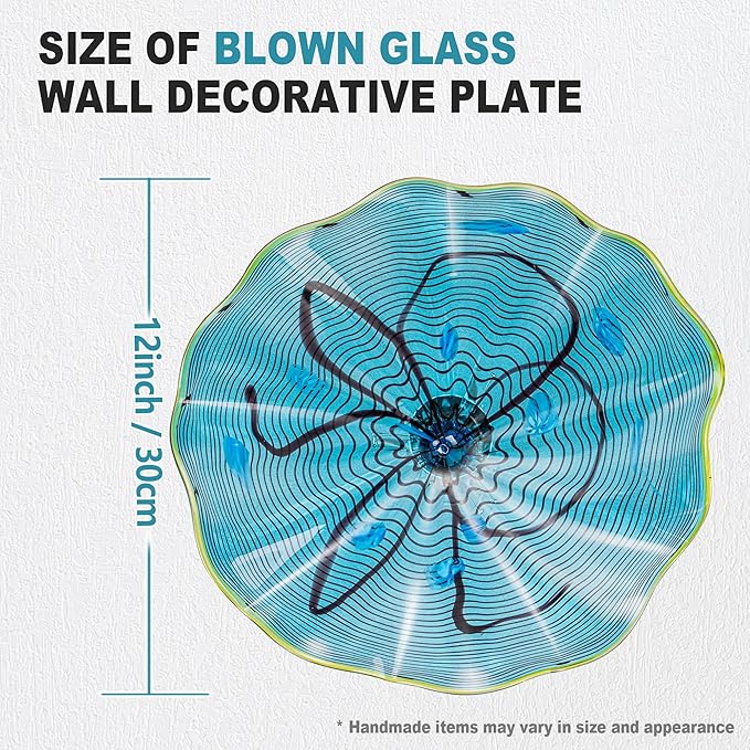 Hand Blown Glass Wall Plates Decor, Modern Unique Glass Wall Art, Murano Blown Glass Wall Art with Transparent and Easy to Clean for Staircase, Living Room, Kitchen, Hallway