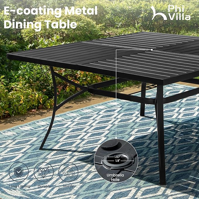 PHI VILLA 9 Pcs Patio Dining Set with Large Square Metal Dining Table & 8 Outdoor Padded Textilene Fabric Swivel Dining Chairs, Outside Table Chair Furniture Dining Set for 8 Person