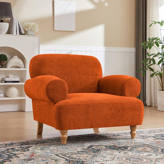 41.75" Oversized Modern Accent Chair w/Chenille Fabric,Wide& Round Arm, Single Sofa Chair for Bedroom,Living Room,Apartment,Study Room (1, Orange)