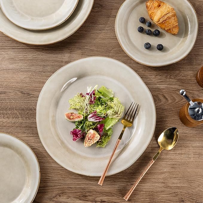 AmorArc Ceramic Dinnerware Sets, Handmade Stoneware Reactive Glaze Plates and Bowls Set, Scratch Resistant | Dishwasher & Microwave Safe Dishes Set, Service for 4 (12pc)