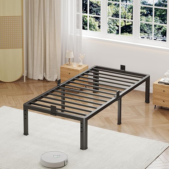 NKZ 14 Inch Twin Bed Frame, Sturdy Metal Platform with Round Corner Legs, 3,500 lbs Heavy Duty Steel Slat Support, Easy Assembly, Noise Free, No Box Spring Needed