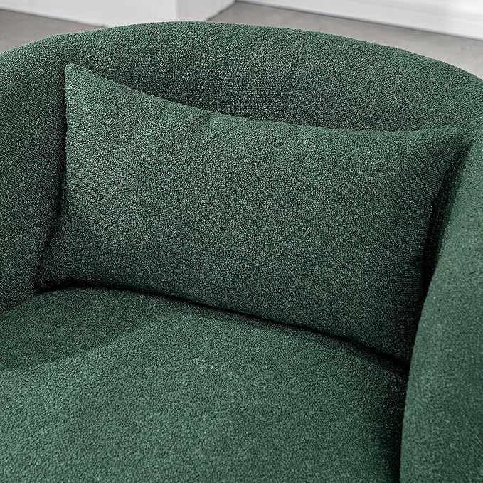 KINWELL 34" Wide Boucle Swivel Barrel Chairs Set of 2, No Assembly Round Upholstered Armchairs Accent Chairs Single Sofa Chair with Toss Pillow for Living Room and Bedroom, Green