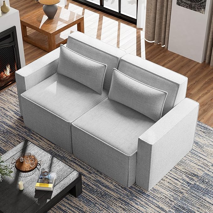 ELUCHANG Oversized Loveseat Sofa,Modern Boucle Sectional Sleeper Sofa with Strong Wood Frame,High Supportive & Soft Sponges Comfy Upholstered Couch Deep Seat Couch for Living Room Apartment,Light Grey