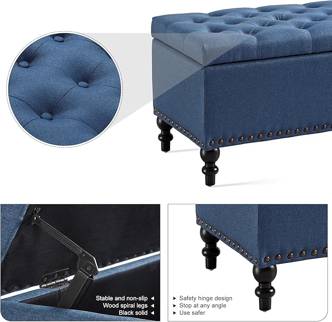 Living&Giving Storage Ottoman 50.2 Inches Upholstered Fabric Storage Ottoman Bench，Button Tufted Bedroom Bench，Bedroom End of Bed Bench Withstands 304lbs