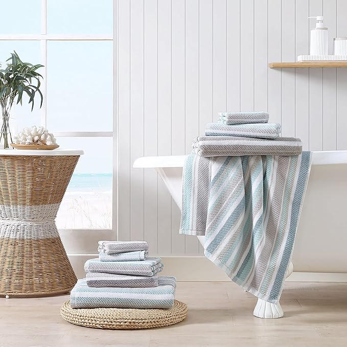 Tommy Bahama - Bath Towels Set, Highly Absorbent Cotton Bathroom Decor, Fade Resistant (Ocean Bay Blue, 3 Piece)