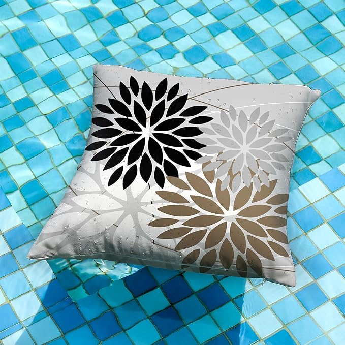 DFXSZ Outdoor Throw Pillow Covers 18x18 Inch Set of 2 Waterproof Spring Summer Geometric Elegant Black Brown Outdoor Pillow Covers for Patio Funiture Garden Couch 158G18