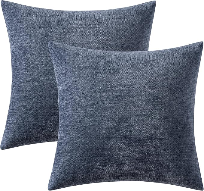 MIULEE Pack of 2 Blue Decorative Pillow Covers 26x26 Inch Soft Chenille Couch Throw Pillows Eruo Sham Farmhouse Cushion Covers for Home Decor Sofa Bedroom Living Room