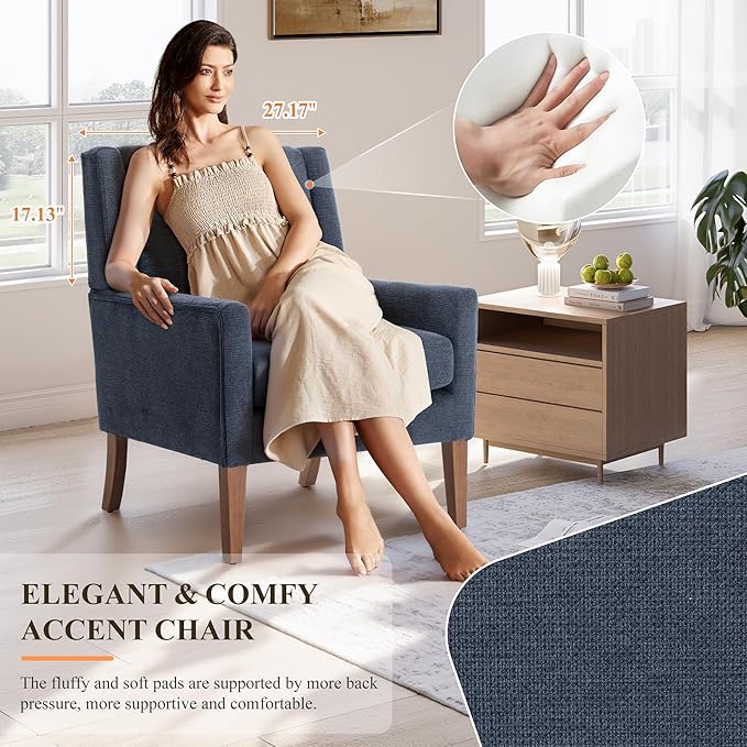 Accent Chairs for Living Room, Mid-Century Wooden Fabric Living Room Chairs, Arm Chair, Side Chairs for Living Room, Bedroom, Reading Nook