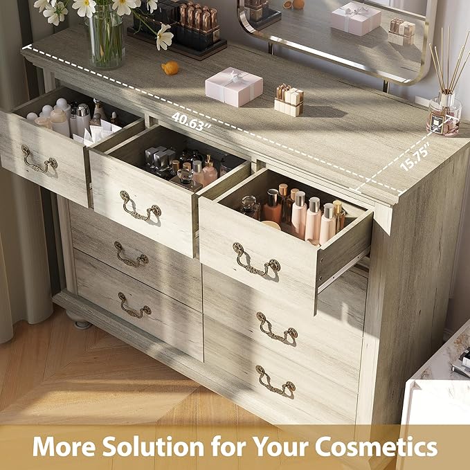 9 Drawers Dresser for Bedroom, Wooden Chest of Drawer with Large Drawers & Metal Handles for Bedroom, Living Room, Hallway, Grey