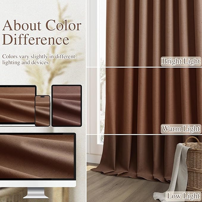 Guken Blackout Curtains 84 Inch Length 2 Panels Set for Living Room Bedroom Back Tab Thermal Insulated 100% Black Out Linen Drapes Room Darkening Window Curtains 84 Inches Long,Rustic Brown