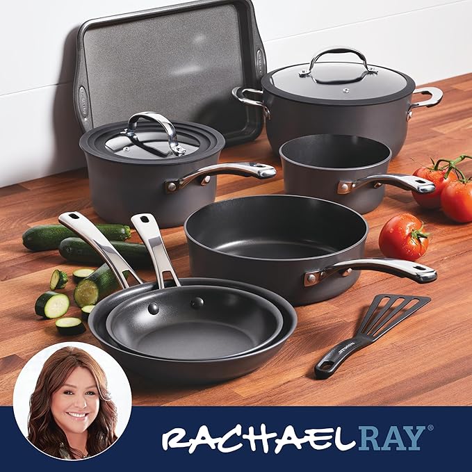 Rachael Ray Cook + Create Hard Anodized Nonstick Cookware/Pots and Pan Set, 10 Piece - Black