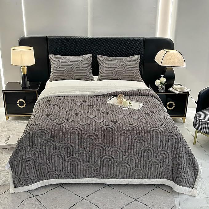 UKELER Fleece Bed Blanket 80 × 90 inch, Ultra Soft Queen Size Throw Blanket for All Season, Cozy Plush Arch Sherpa Blankets for Bedroom Living Room Dorm Hostel Sofa Camping, Dark Grey