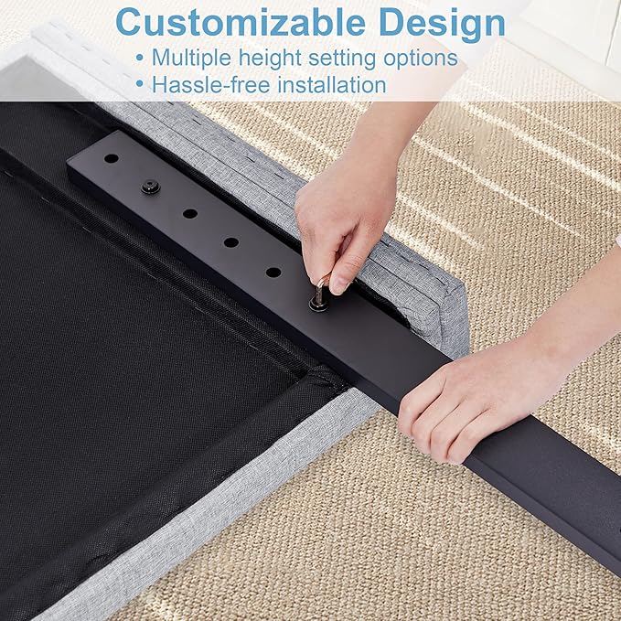 VECELO Headboard King Size, Linen Upholstered Headboards Only with Nailhead Trim Wingback, Square Stitched Design, Adjustable Height from 40" to 49.8", Light Grey