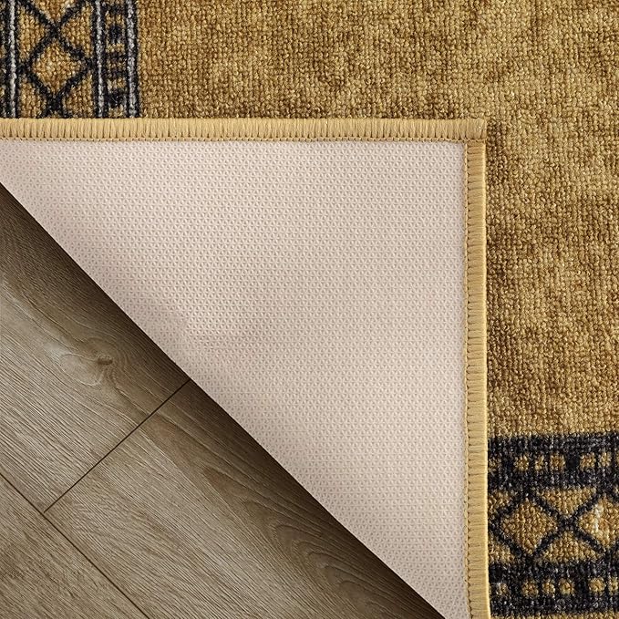 Antep Rugs Alfombras Modern Bordered 2x7 Non-Skid (Non-Slip) Low Profile Pile Rubber Backing Indoor Area Runner Rugs (Brown, 2' x 7')