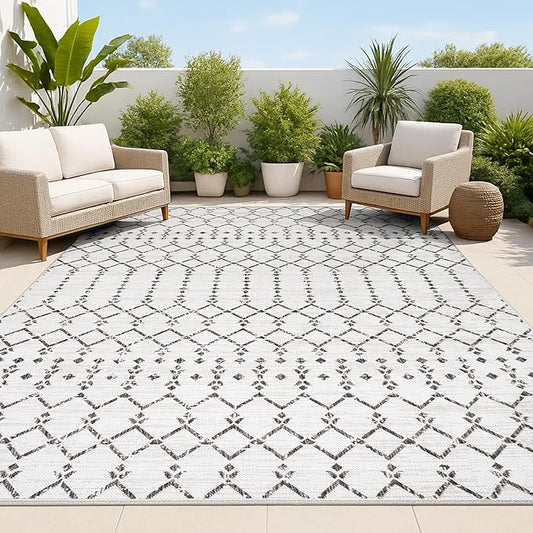 JONATHAN Y Moroccan Geometric Indoor Outdoor Area Rug 3X5 Cream/Black, Ourika Textured Weave for Backyard, Patio, Porch, Easy-Cleaning, High Traffic, Pet-Friendly, Non-Shedding (SMB108I-3)