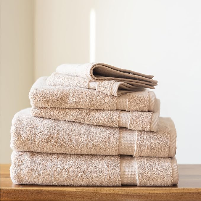SALBAKOS 100% Turkish Cotton 6-Piece Towel Set | Heirloom Quality Hotel & Spa Collection | Soft, Super Absorbent 2 Washcloth, 2 Hand, 2 Bath Towel Sets | Made in Turkey (Taupe, 6 Piece Towel Set)