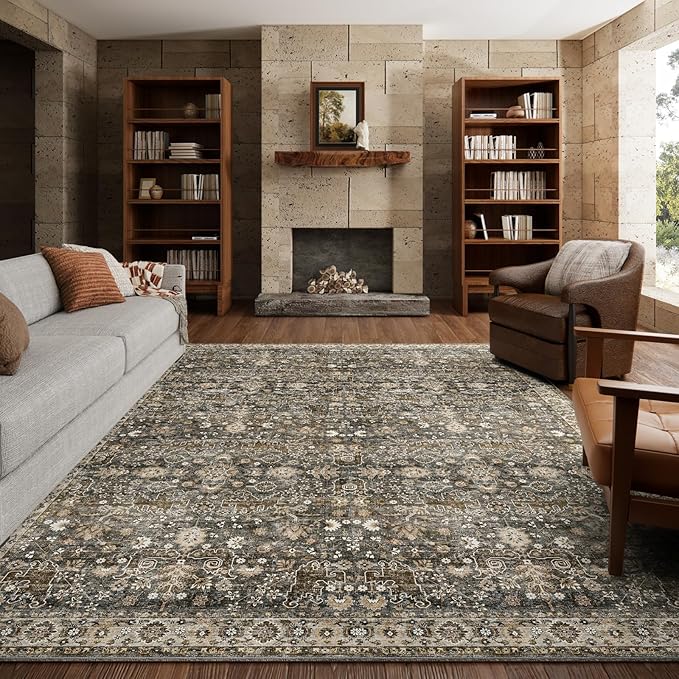 8x10 Washable Area Rugs Ultral Soft Non-Slip Stain Resistant Vintage Boho Large Carpet for High-Traffic Living Room & Dining Room