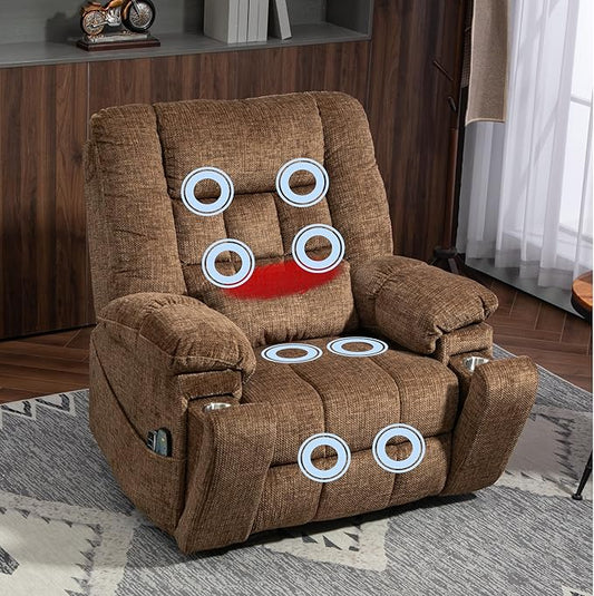 4-Motor Power Lift Chair with Heat & Massage - Power Adjustable Headrest, Backrest, Lumbar & Footrest - 27-inch Wide Seat Lay Flat Recliner, 8-Point Massage (Lumbar Heating)