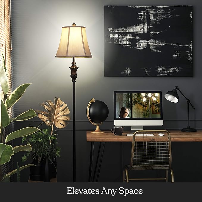 Brightech Sophia LED Floor Lamp, Tall Mid-Century Modern Lamp with Bell Shape Fabric Shade, Great for Bedroom & Living Room Decor - Bronze