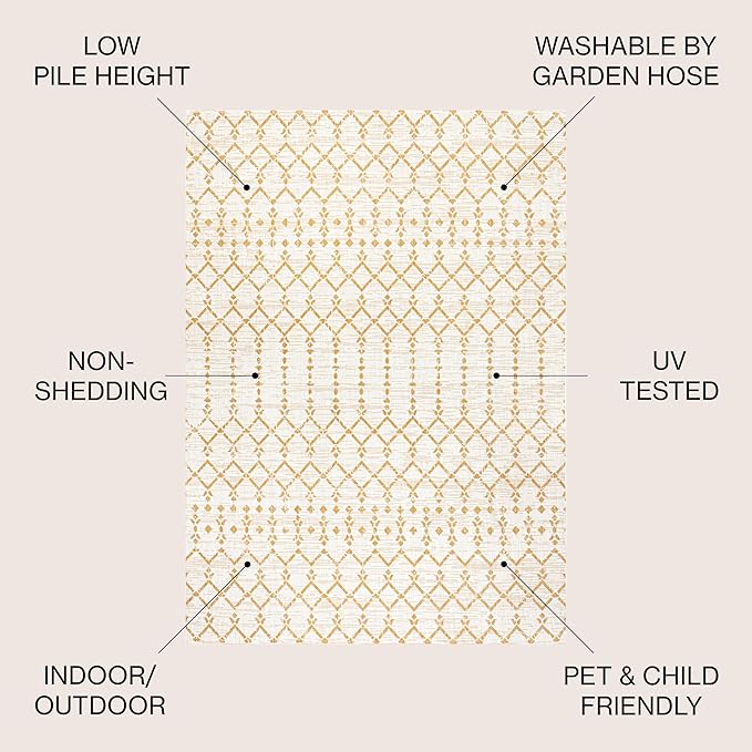 JONATHAN Y Moroccan Geometric Indoor Outdoor Area Rug 3X5 Cream/Yellow, Ourika Textured Weave for Backyard, Patio, Porch, Easy-Cleaning, High Traffic, Pet-Friendly, Non-Shedding (SMB108J-3)