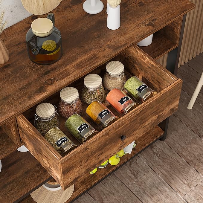 Mexin 39 Inch Console Sofa Table with Drawer, Entryway Table with Storage Shelves, Industrial Wood Hallway Table for Living Room Couch Foyer Kitchen Counter, Rustic Brown