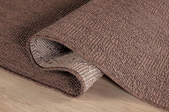 CAMILSON Easy Jute Rug 4x6, Indoor Outdoor Brown Color Fiber Area Rugs for Living Room Patio and Kitchen Rug, Solid Boho Woven Design, Easy-Cleaning, Washable Outside Carpet Alfombras (4 x 6)