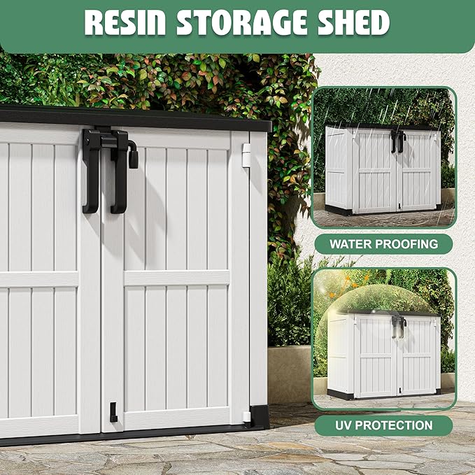 Outdoor Storage Cabinet 36 Cu Ft with Lockable Doors, Portable Horizontal Resin Storage Shed -Easy to Assemble, Waterproof Outdoor Storage Box for Backyards,Patios