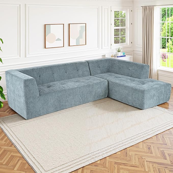 112.2" Sectional Couch, Oversized L Shaped Cloud Couch, Modular Sofa, Sectional Couches for Living Room and Office, Gray Blue