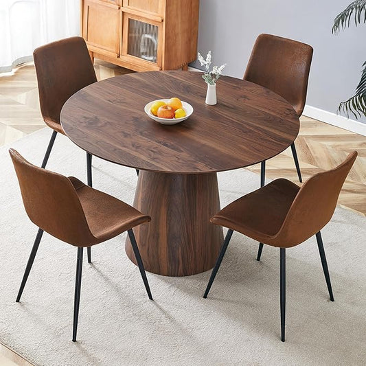 45 Inch Round Dining Table Set for 4, 5 Piece Kitchen Table and Chairs Set, Wooden Table with Walnut Finish, Small Space Dining Set for Apartment or Dining Room