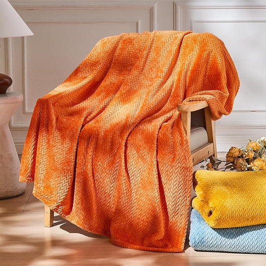 NEWCOSPLAY Super Soft Twin Blanket Orange Premium Silky Flannel Fleece Leaves Pattern Lightweight Bed Blanket All Season Use (Orange, Twin(60"x80"))
