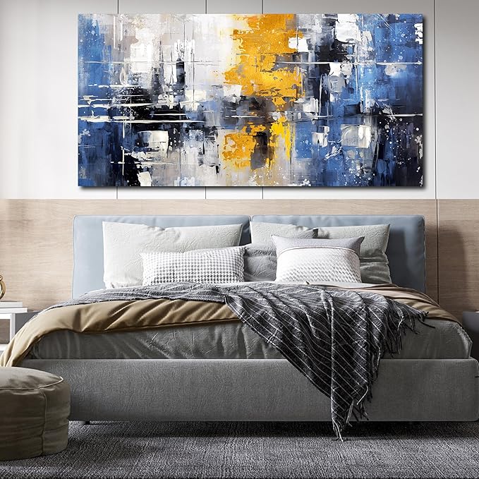 ZHAOSHOP Blue Wall-Art Living Room - Abstract Wall Decor for Office - Modern Minimalist Wall Art Ready to Hang Size 29" x 59"