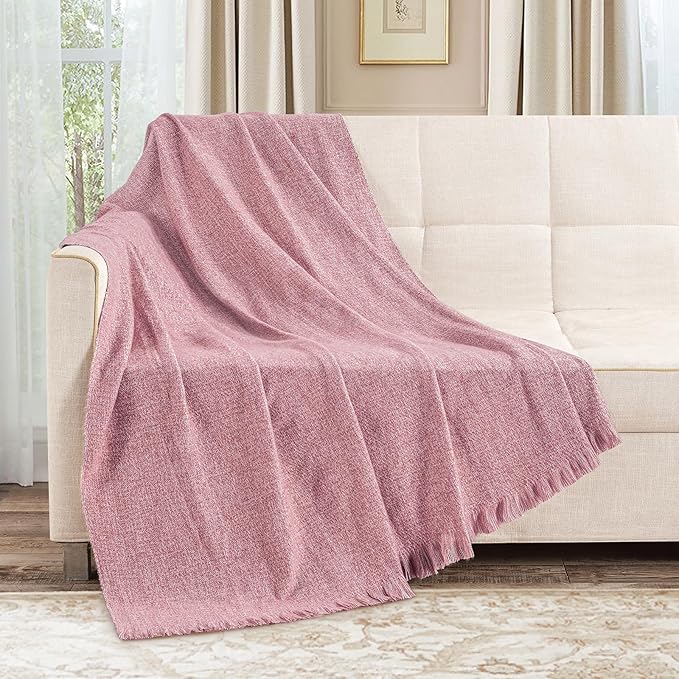 BOURINA Faux Cashmere Fringe Throw Blanket Decorative Lightweight Throw Soft Cozy for Bed or Sofa Outdoor Blanket, 50x70 Inches Rose Wine