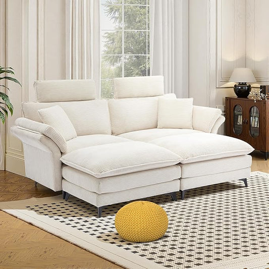 85.83" Sectional Couch, Cloud Couch with Two Movable Ottomans, Modular Sofa, Sectional Couches for Living Room and Office, Beige